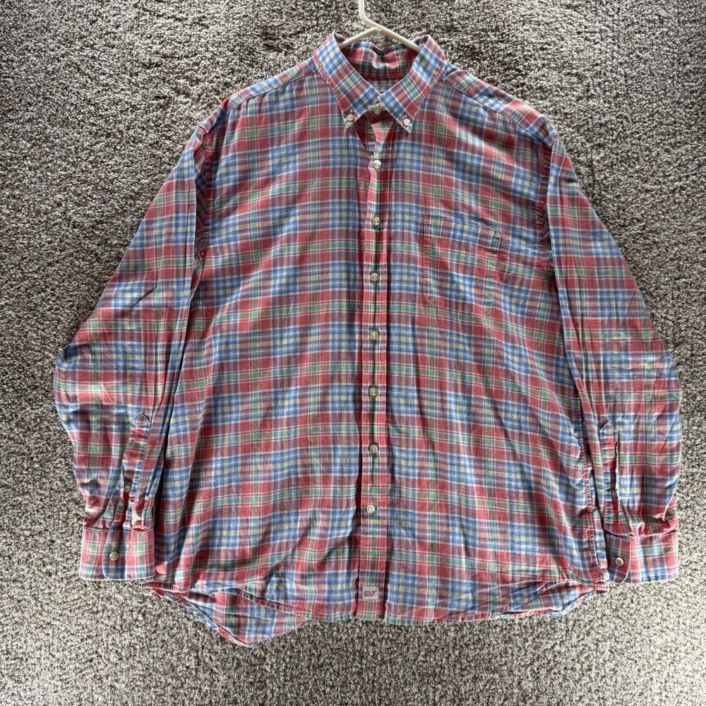 Vineyard Vines Murray‎ Shirt Mens Extra Large Pink Blue Plaid Button Up Adult